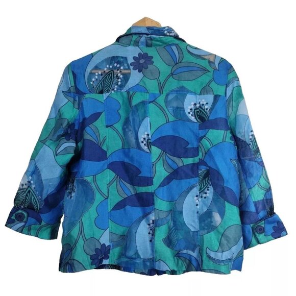 Erin London Floral Blazer Jacket Women's Lined Front Button Blue Green Size L - Picture 4 of 11